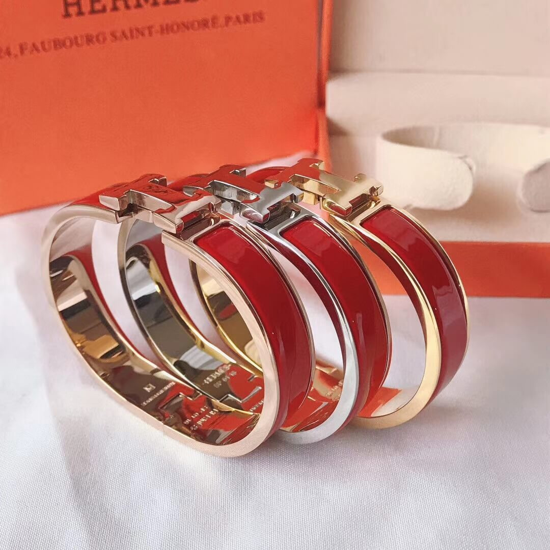 Hermes Narrow Clic H Bracelet In Red