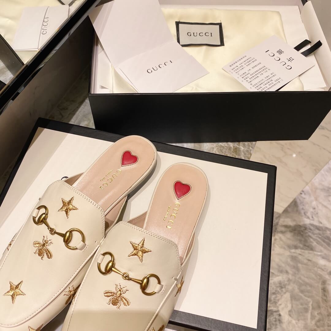 Gucci Princetown Embroidered Leather Slipper 505268 White