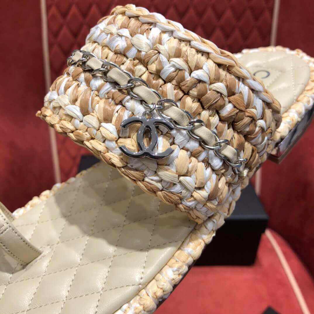 Chanel Raffia & Lambskin Sandals G34694