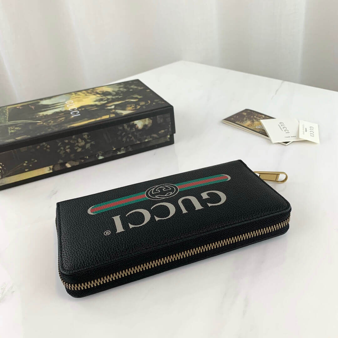 Gucci Print Leather Zip Around Wallet 496317