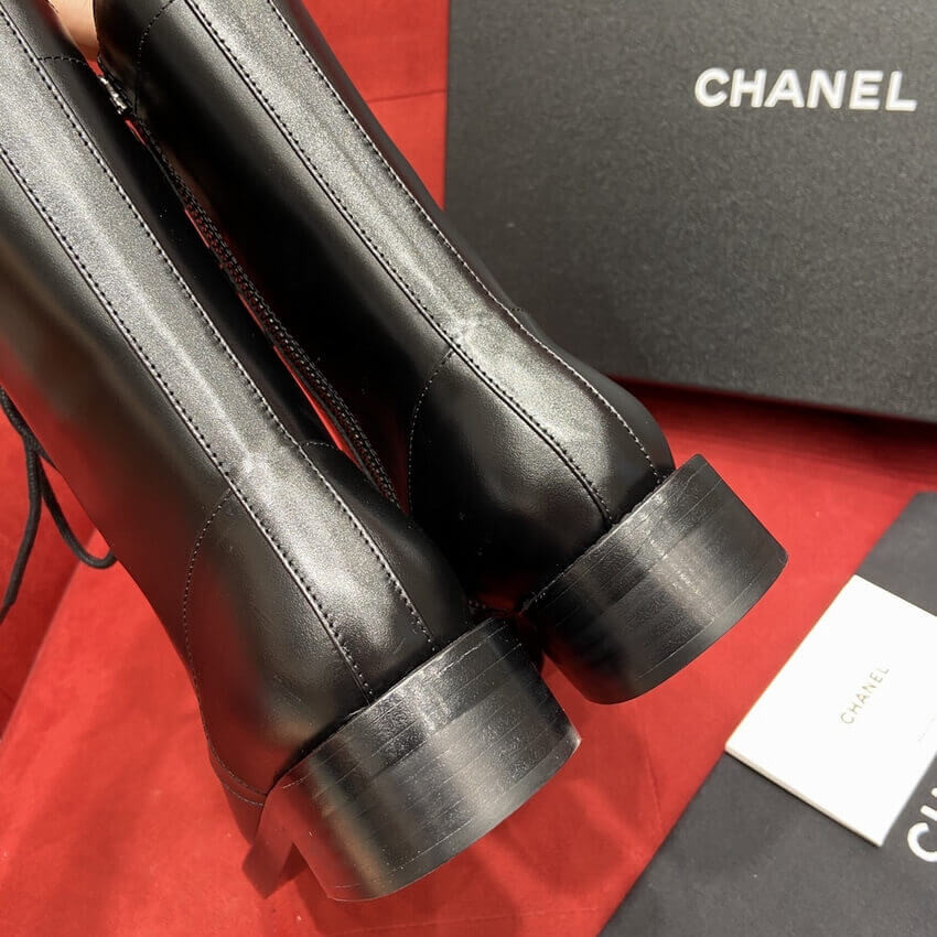 Chanel Calfskin Black Combat Lace-Ups Boots G34953