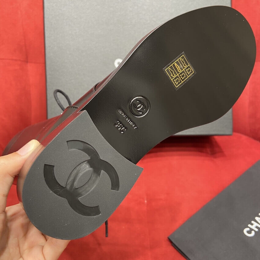 Chanel Calfskin Black Combat Lace-Ups Boots G34953