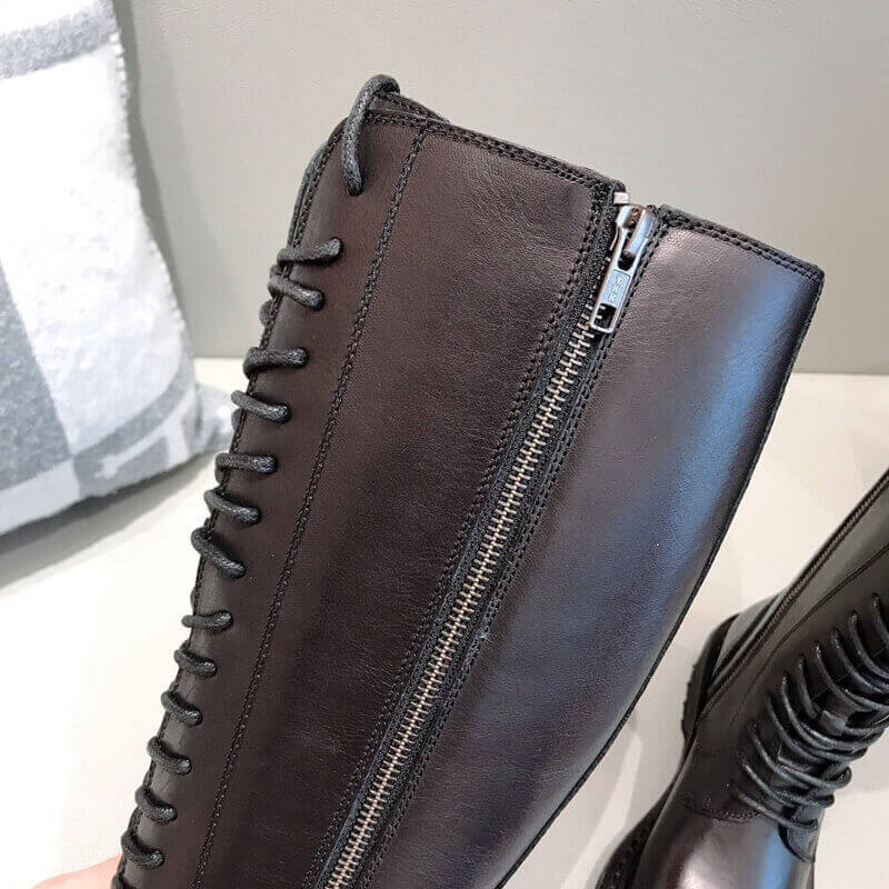 Ann Demeulemeester Black Lace-Up Knee-High Leather Boots A143