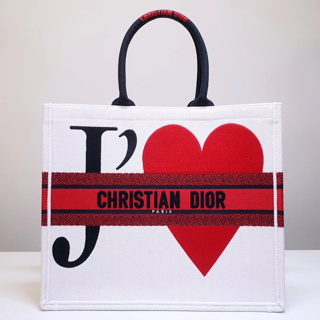 Dior Book Tote Bag With Red Heart M1286