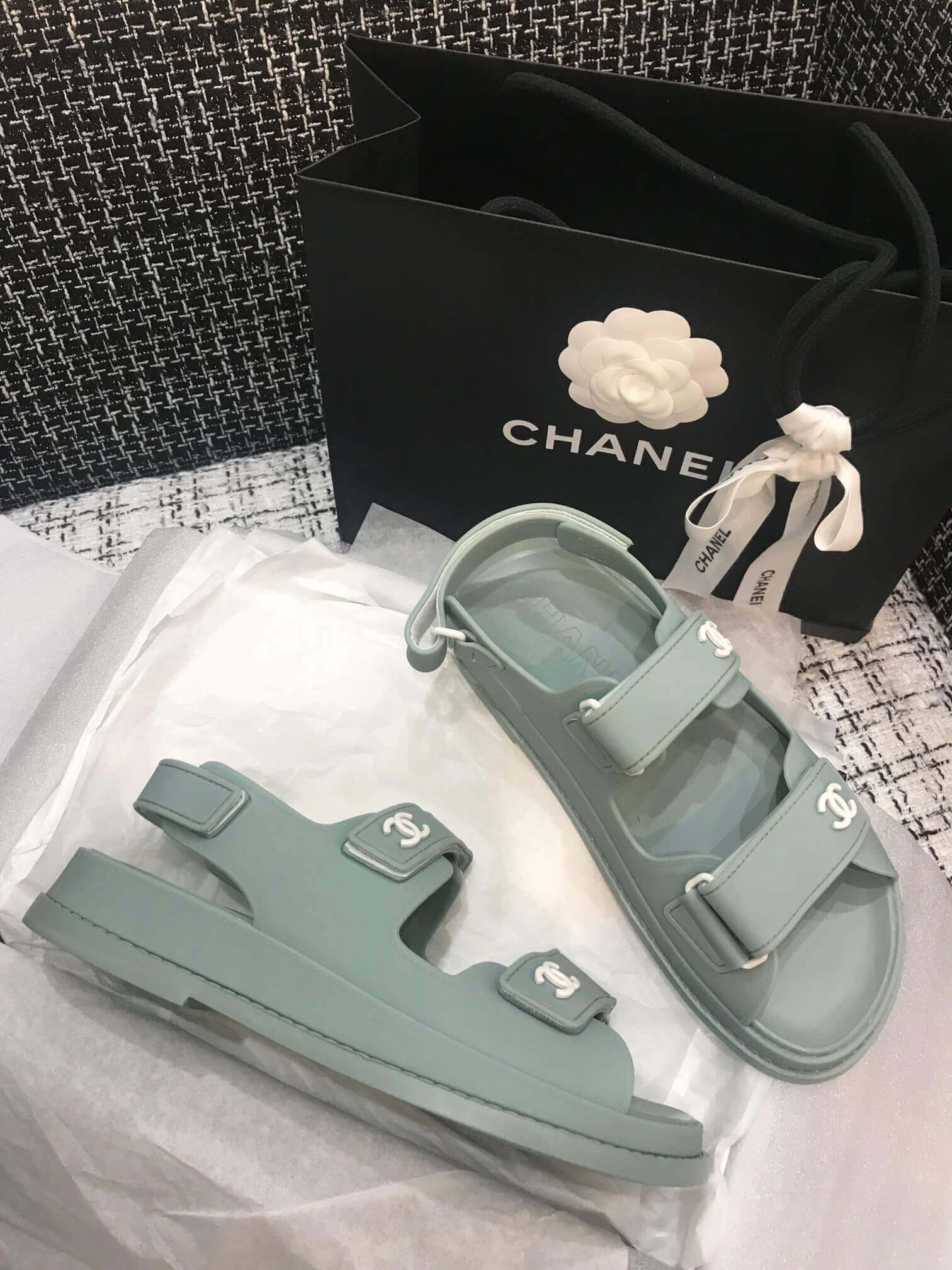 Chanel Velcro Sandals G31848 Light Green