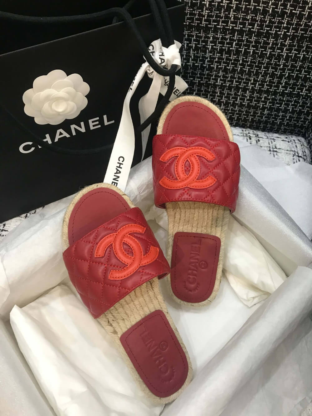 Chanel CC Quilted Mules G35604 Burgundy/Red