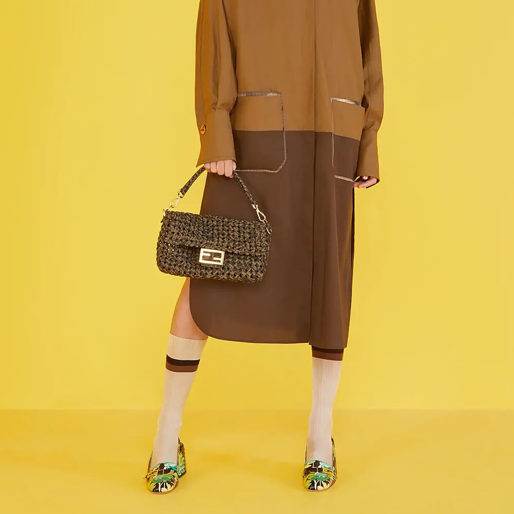 Fendi Baguette Jacquard Fabric Interlace Bag 8BR600