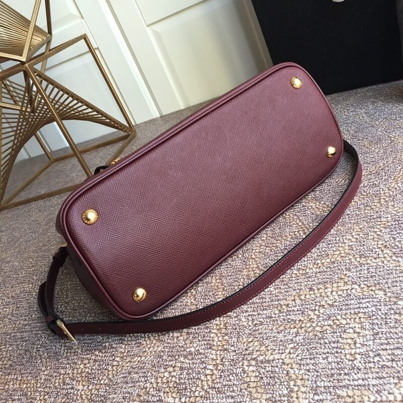 Prada Two-Tone Saffiano Leather Double Bag 1BG775 Burgundy/Grey