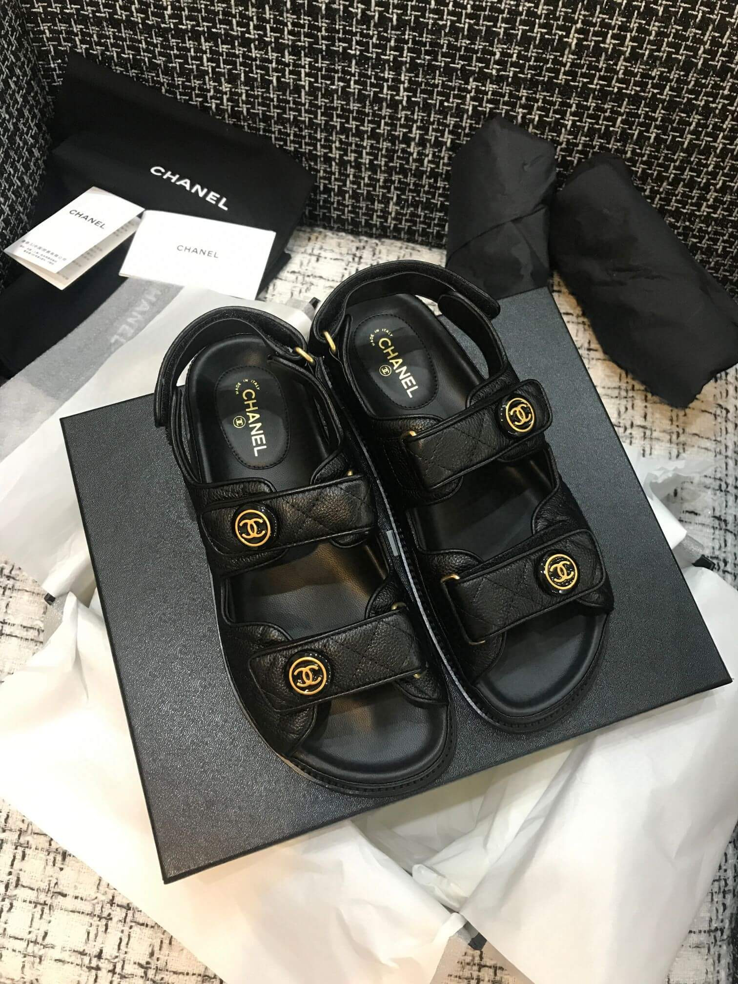Chanel CC Quilted Velcro Sandals G31848