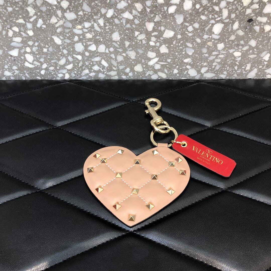 Valentino Rockstud Spike Heart Key Ring in Red 201