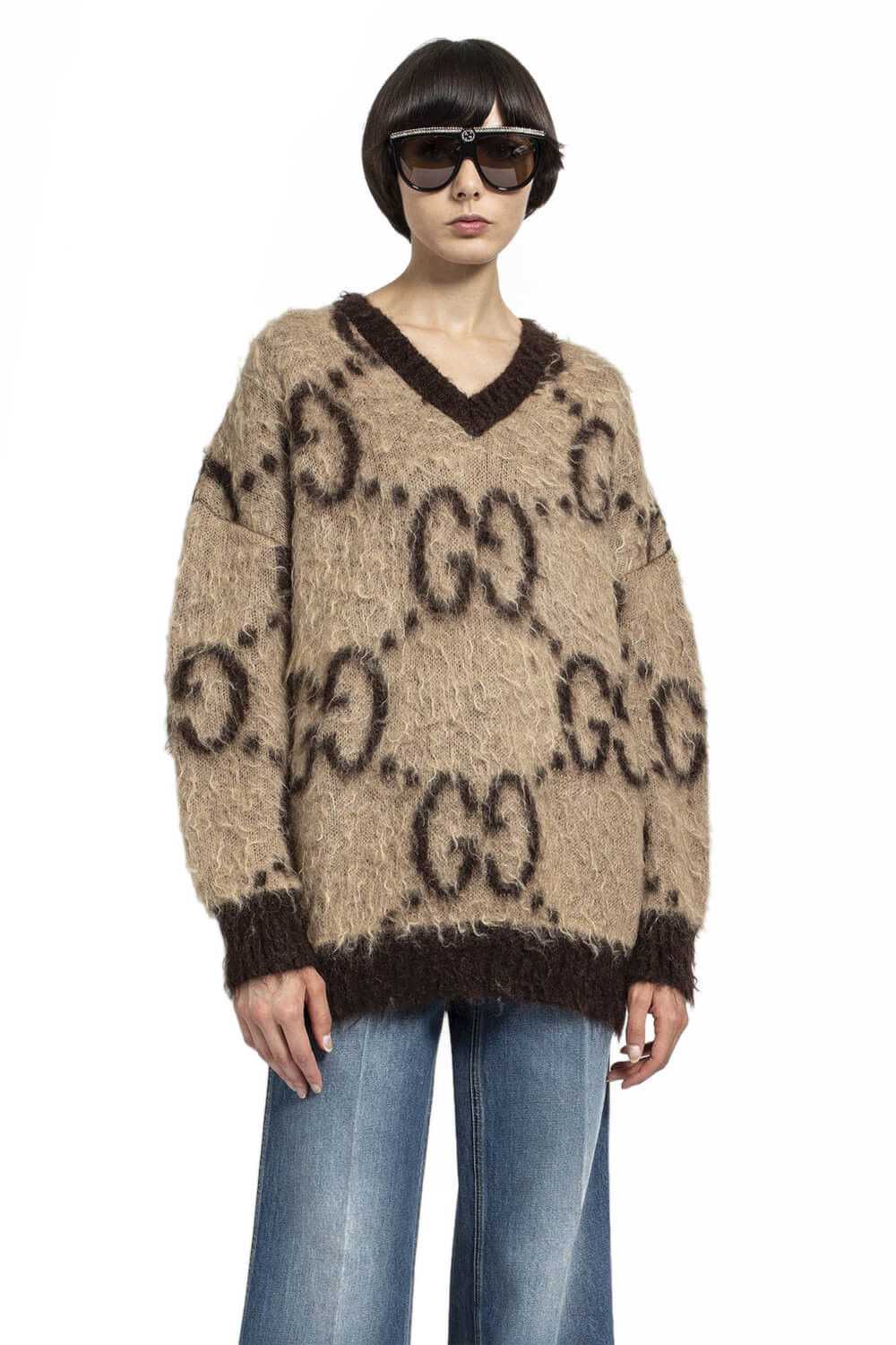 Gucci GG Mohair Wool V-Neck Sweater 639380