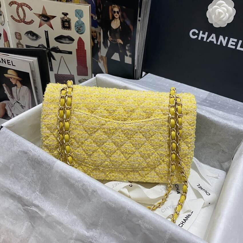 Chanel  Classic Flap Bag in Yellow Tweed 1112
