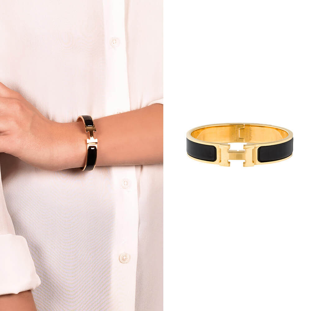 Hermes Narrow Clic H Bracelet In Black