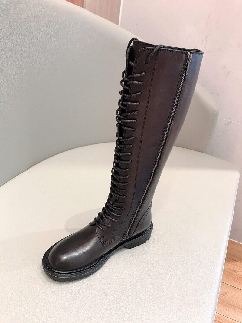 Ann Demeulemeester Black Lace-Up Knee-High Leather Boots A143