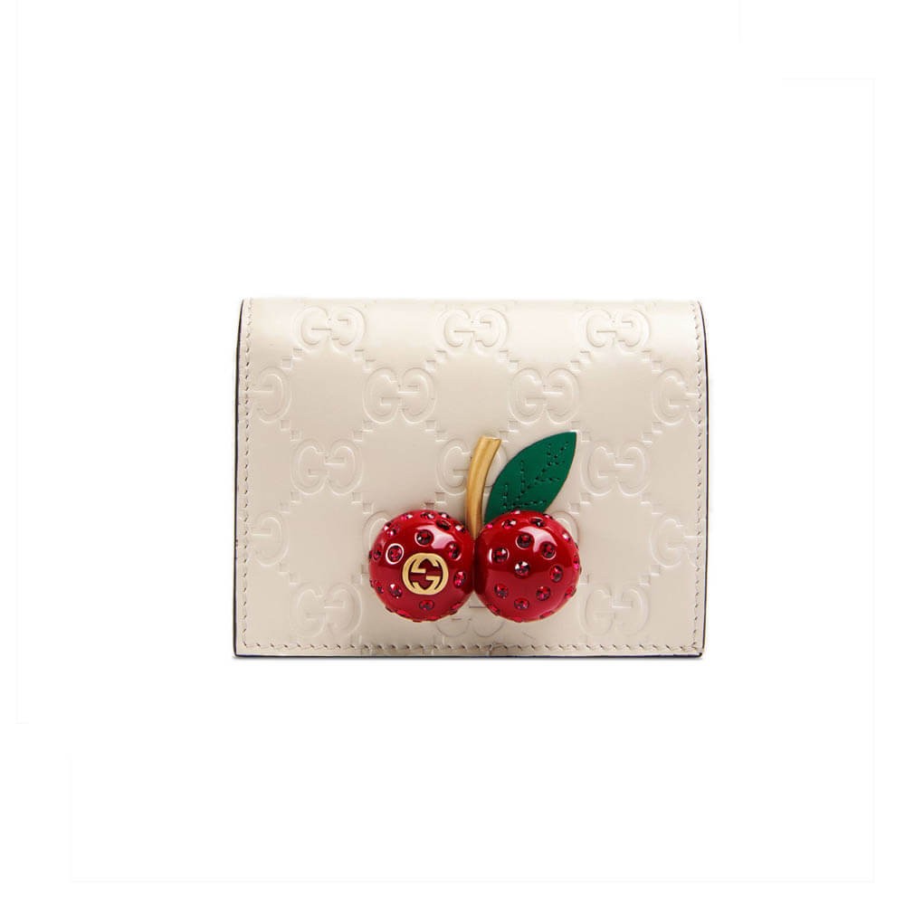 Gucci Signature Card Case Wallet With Cherries 476050
