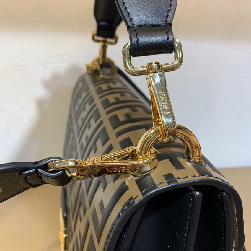 Fendi Black Leather Bag Kan I With Embossed FF Flap 8BT315