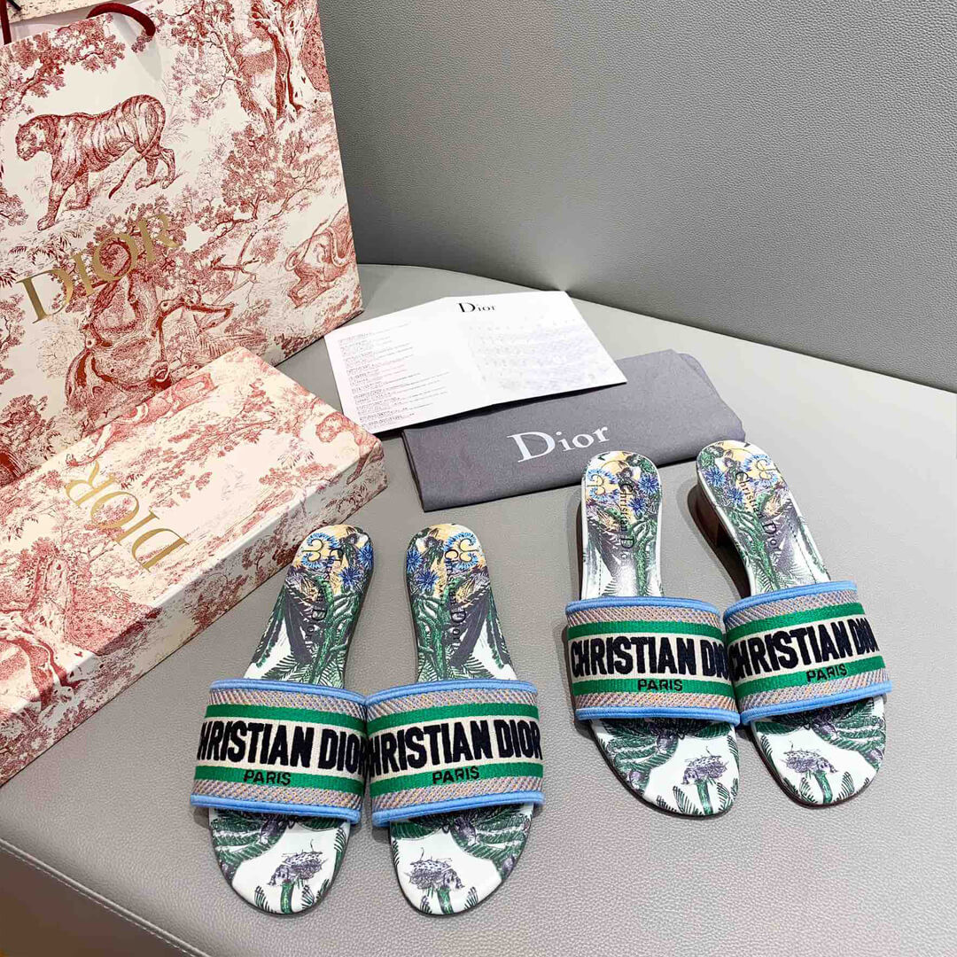 Dior Dway Toile De Jouy Embroidered Cotton Heeled Mule Kcq244