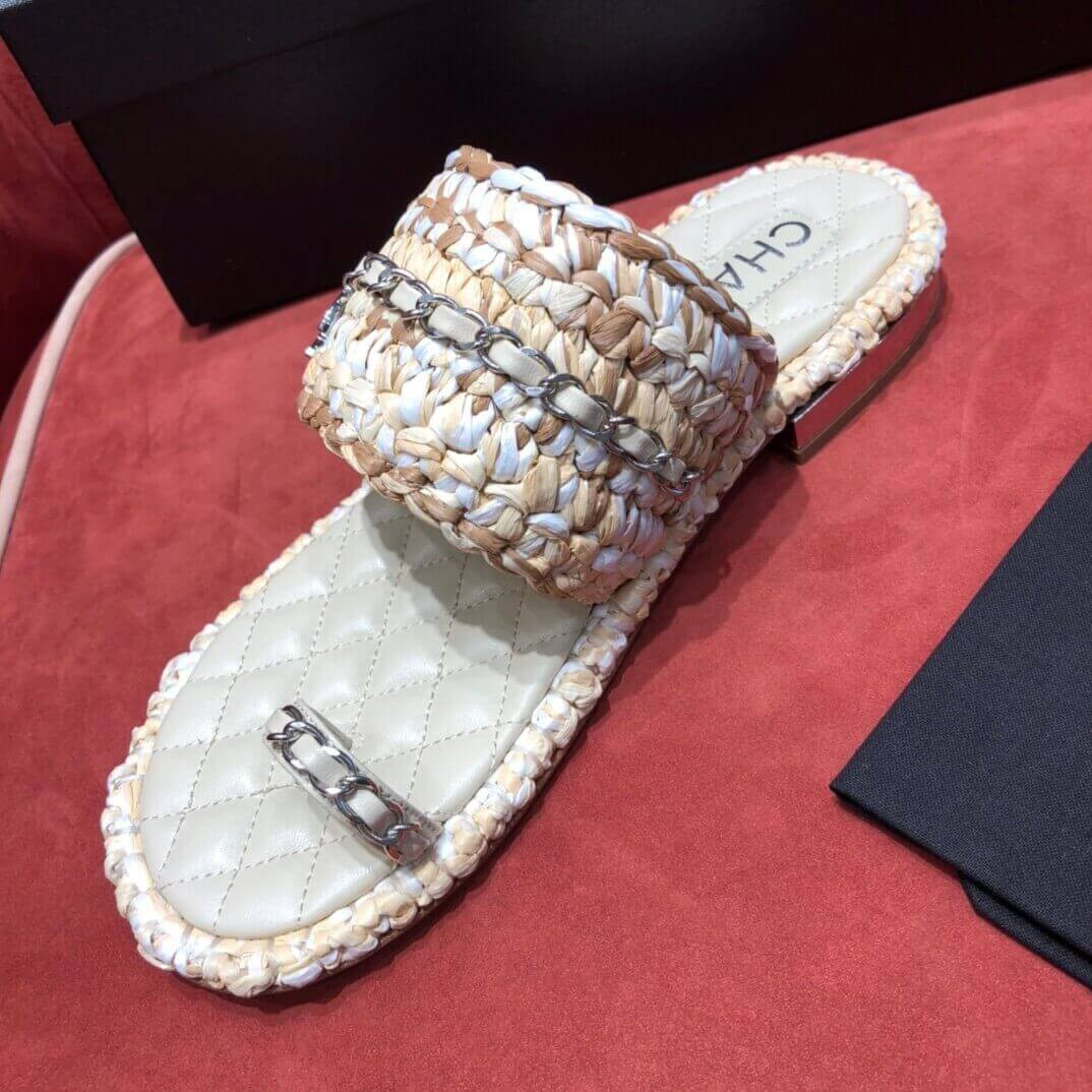 Chanel Raffia & Lambskin Sandals G34694