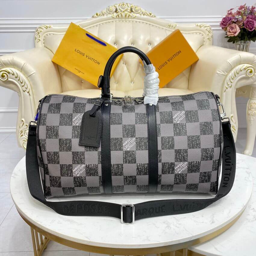 Louis Vuitton Damier Checkerboard Pattern Keepall Bandoulière 45 N80404 Black