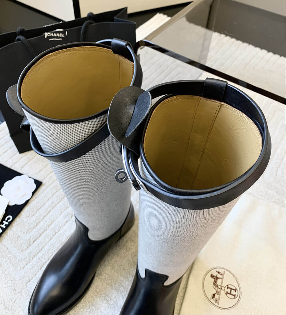 Hermes Box Calfskin and Canvas Jumping Boots H231081