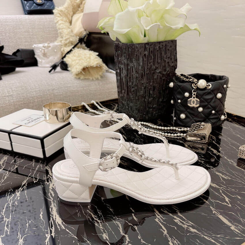 Chanel Lambskin CC Chain Thong Sandals G31463