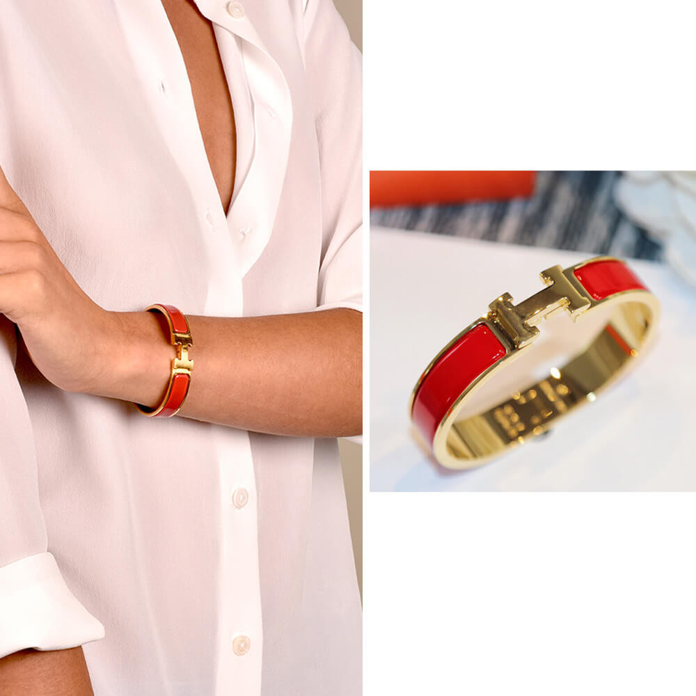 Hermes Narrow Clic H Bracelet In Red