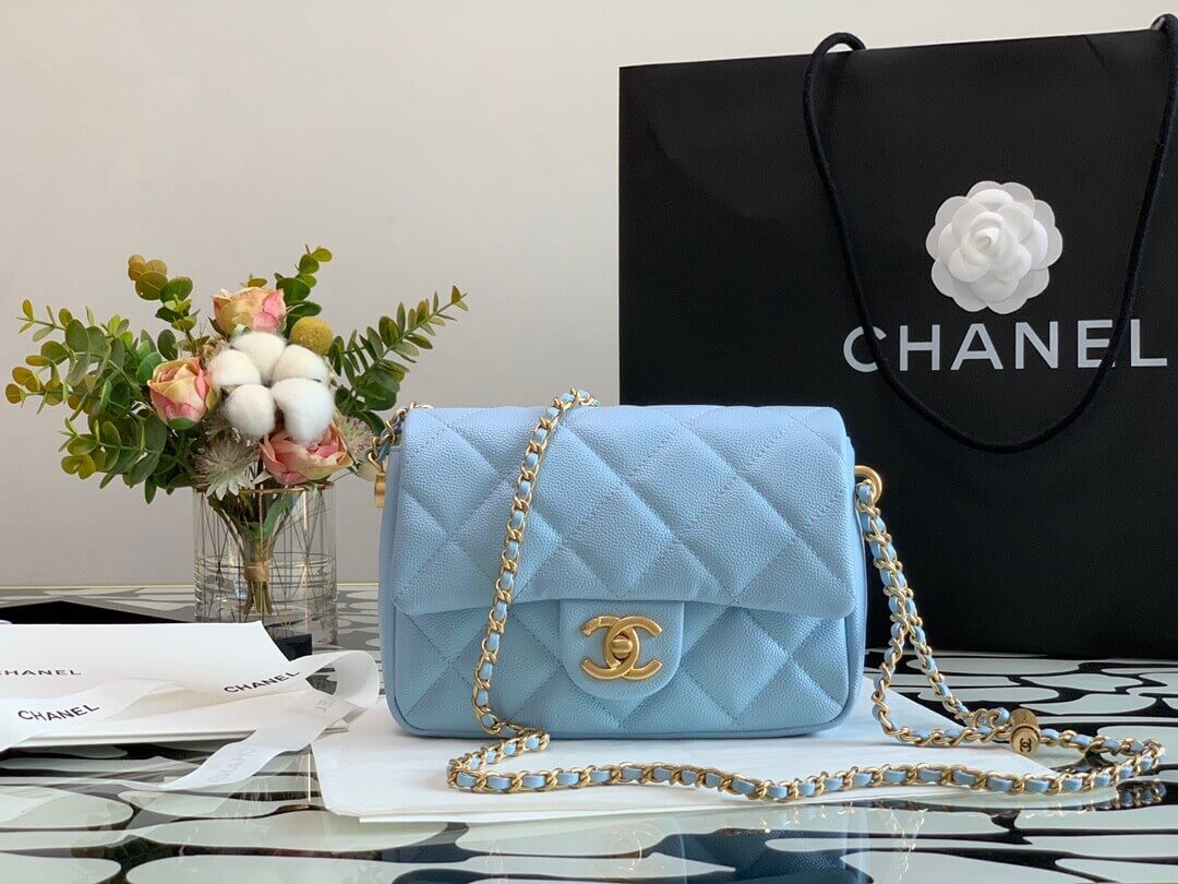 Chanel Caviar Calfskin Pearl Crush Gold Ball Mini Flap Bag 99097