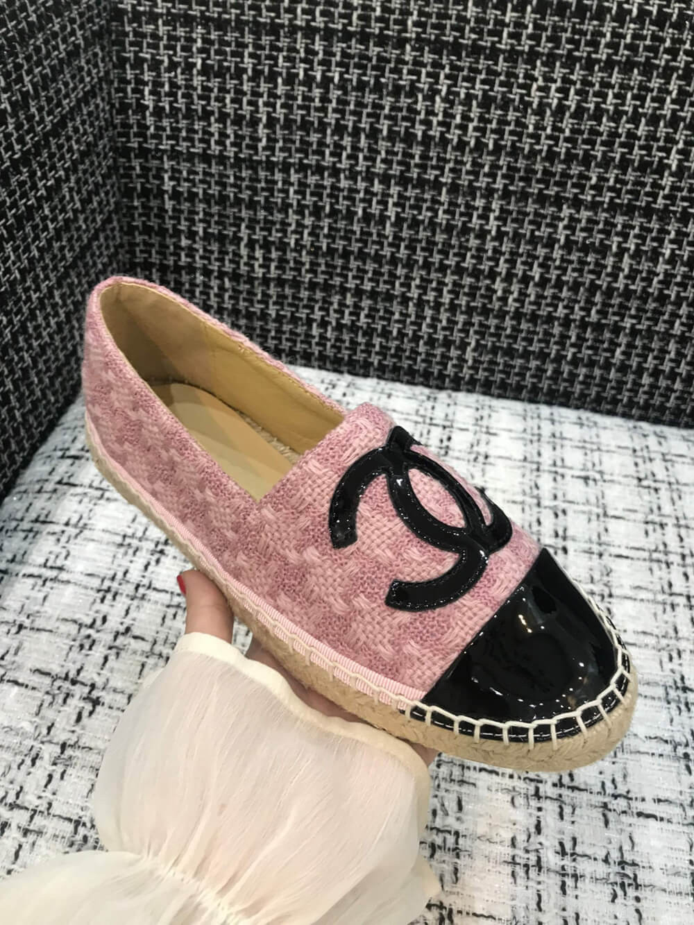 Chanel Tweed & Patent Calfskin Espadrilles G29762 Pink/Black