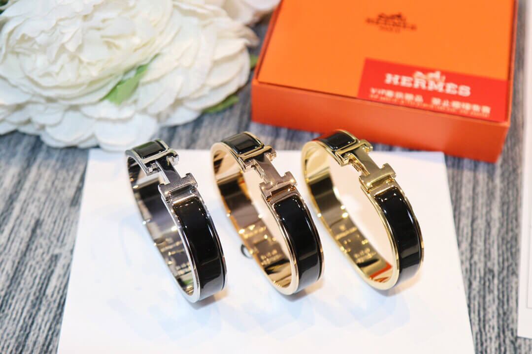 Hermes Narrow Clic H Bracelet In Black