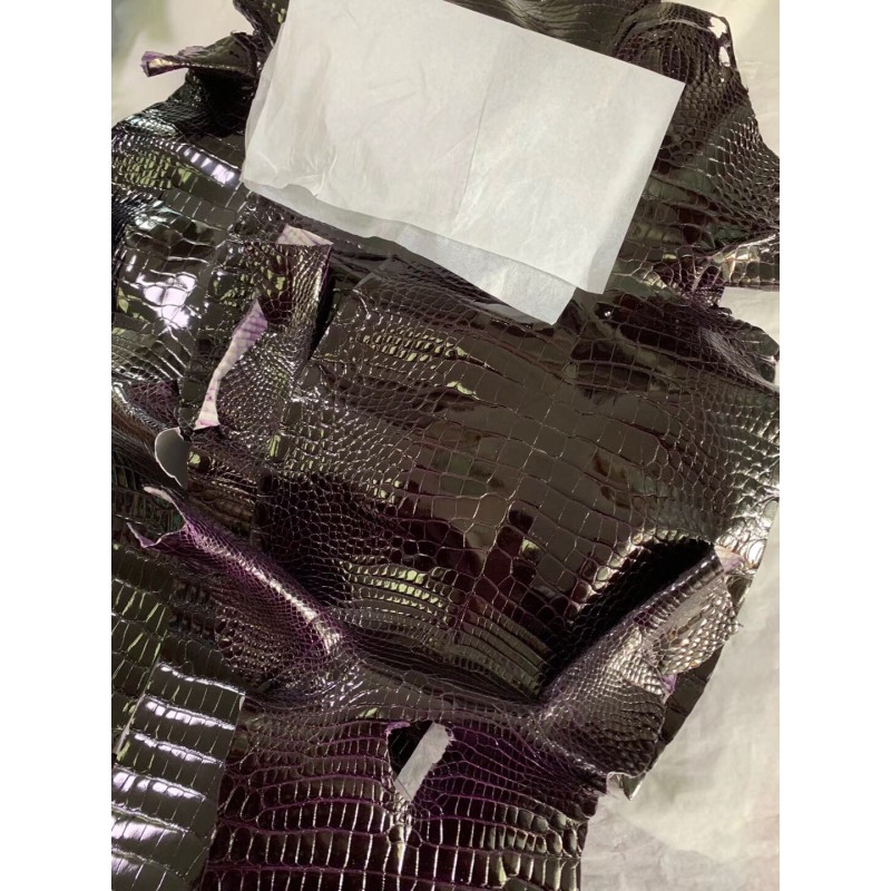 Hermes makes exclusive leather glossy American alligator:eggplant purple