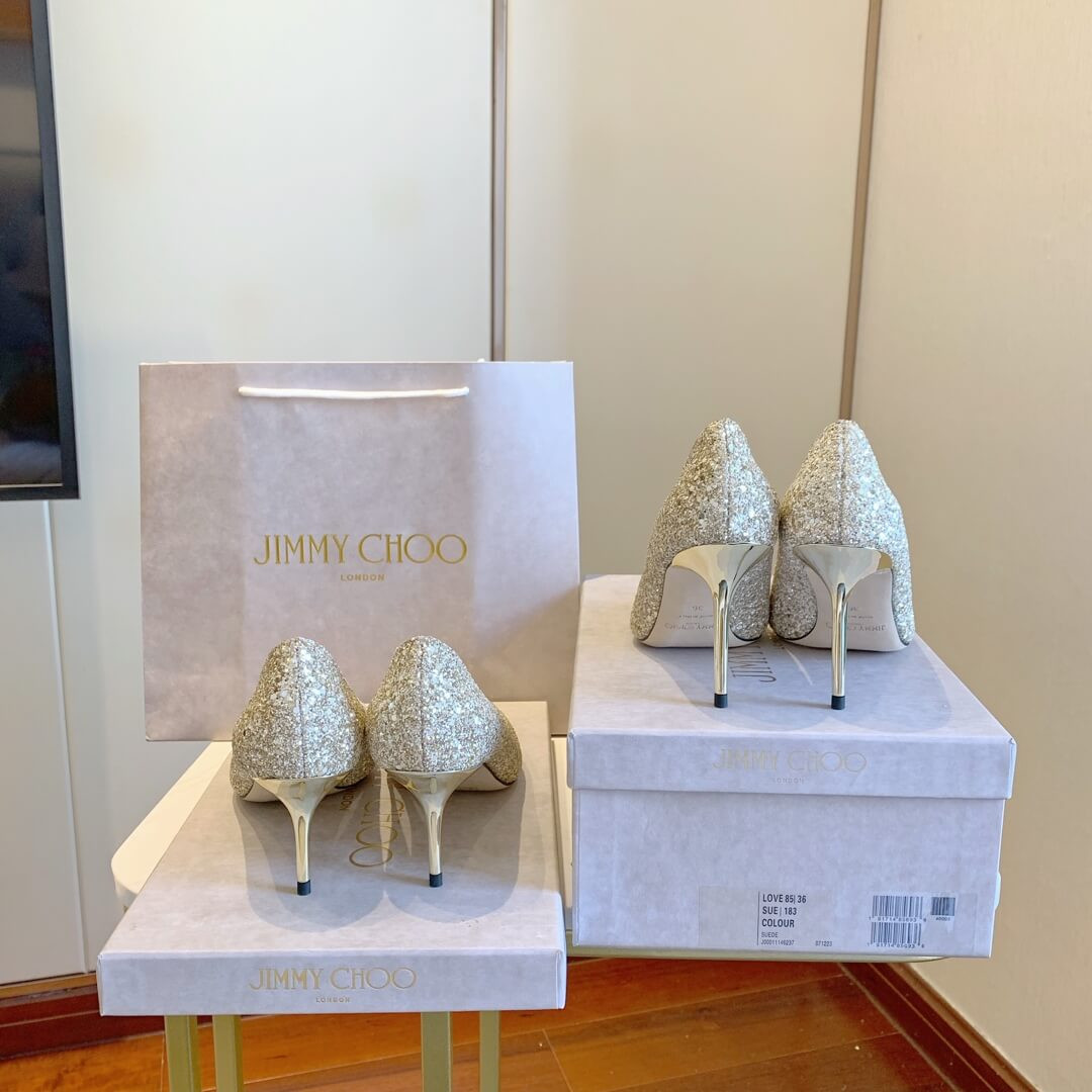 Jimmy Choo Gold Romy Glitter Fabric Pointy Toe Pumps 120011