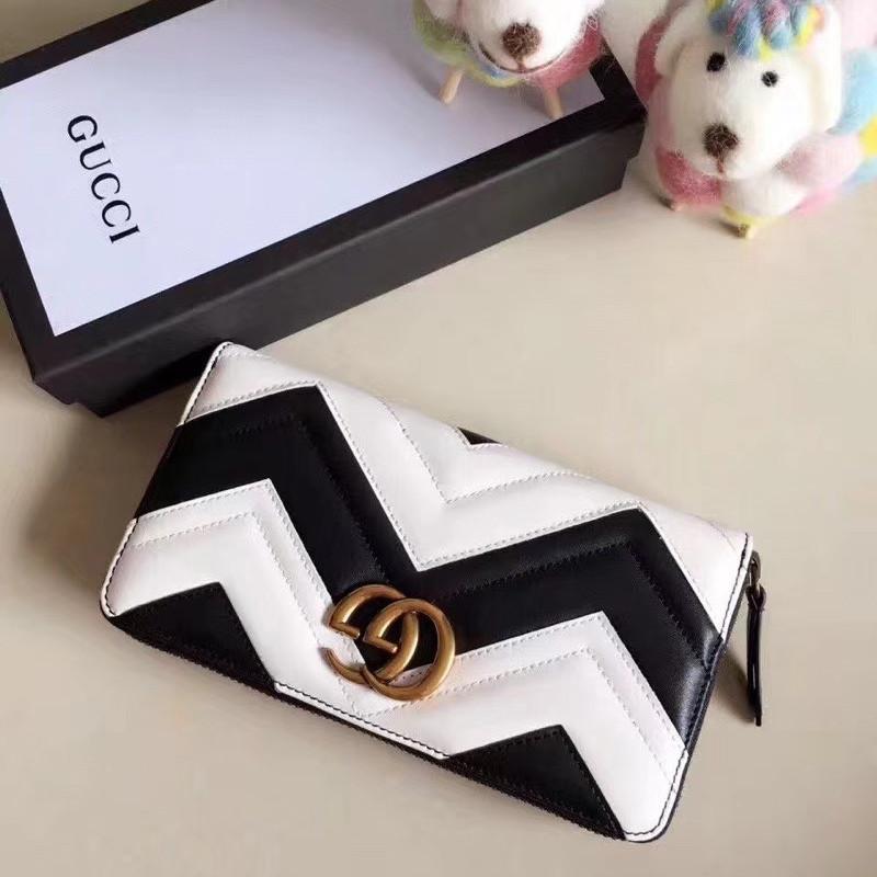 Gucci GG Marmont Zip Around Wallet 443123 Black / White