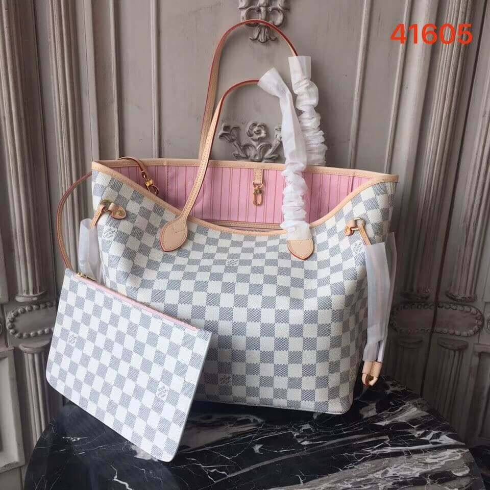 Louis Vuitton Damier Azur Canvas Neverfull MM N41605 Pink