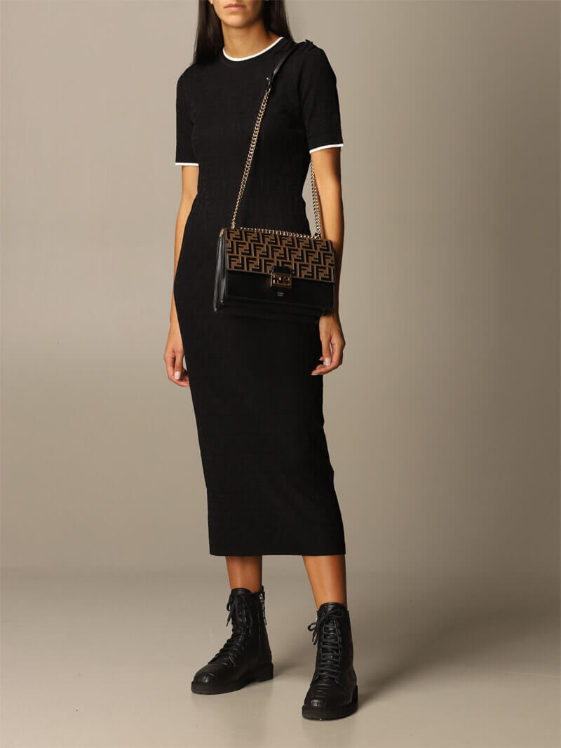 Fendi Black Leather Bag Kan I With Embossed FF Flap 8BT315