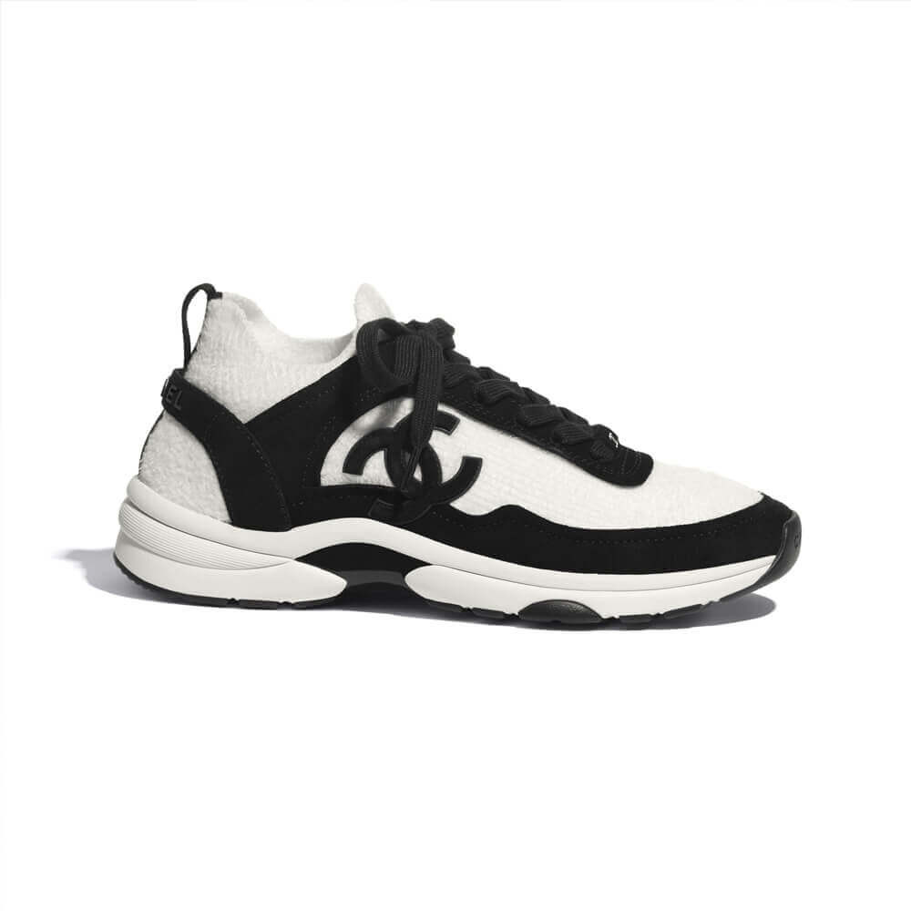 Chanel Fabric & Suede Calfskin Low Top Sneakers White/Black G38033