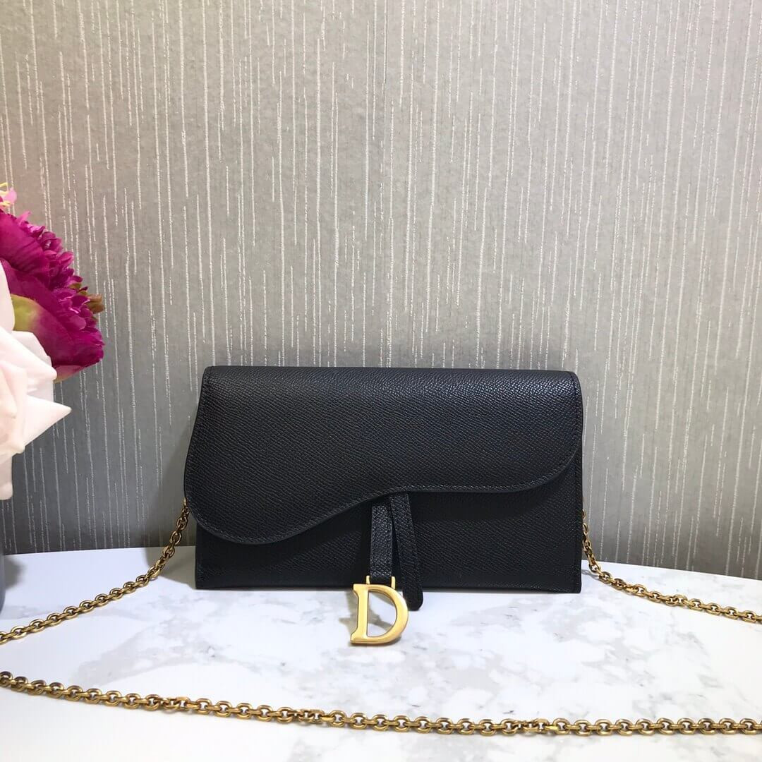 Christian Dior Grained Calfskin Saddle Long Chain Wallet S5614