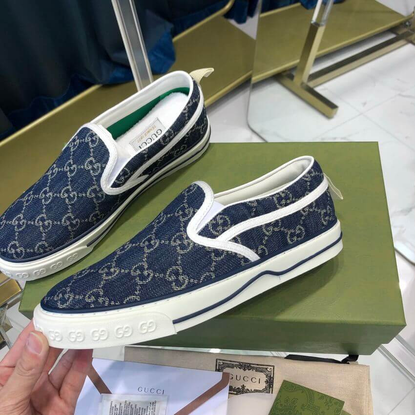 Gucci Tennis 1977 Blue Denim Slip-On Sneaker 643489