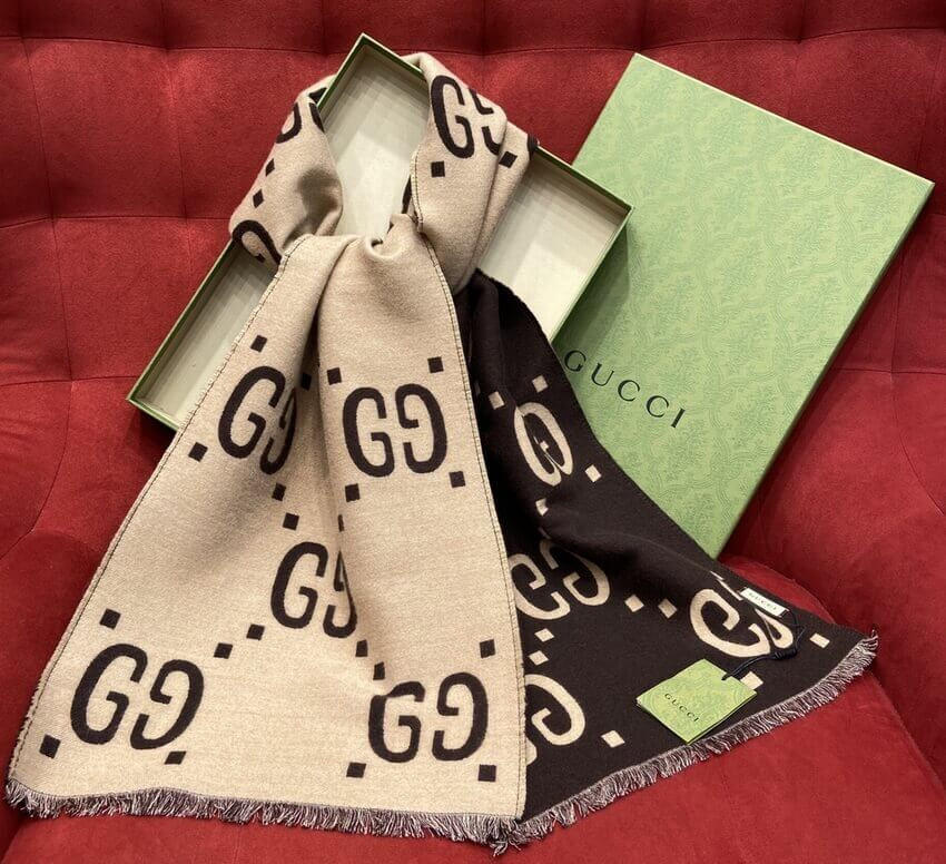 Gucci GG Jacquard Wool Silk Scarf 495592a