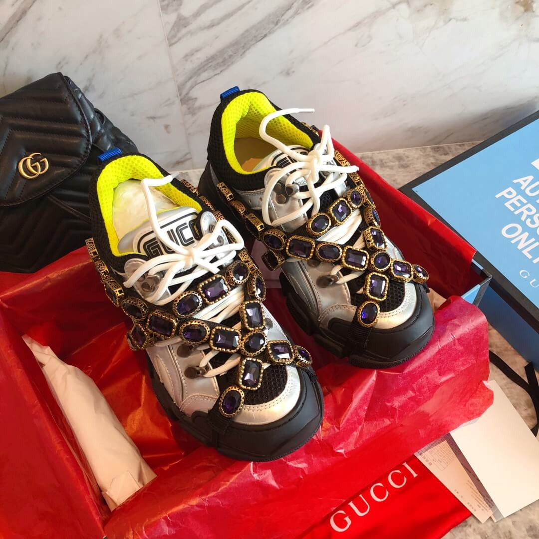 Gucci Flashtrek Sneaker With Removable Crystals 537133 Silver