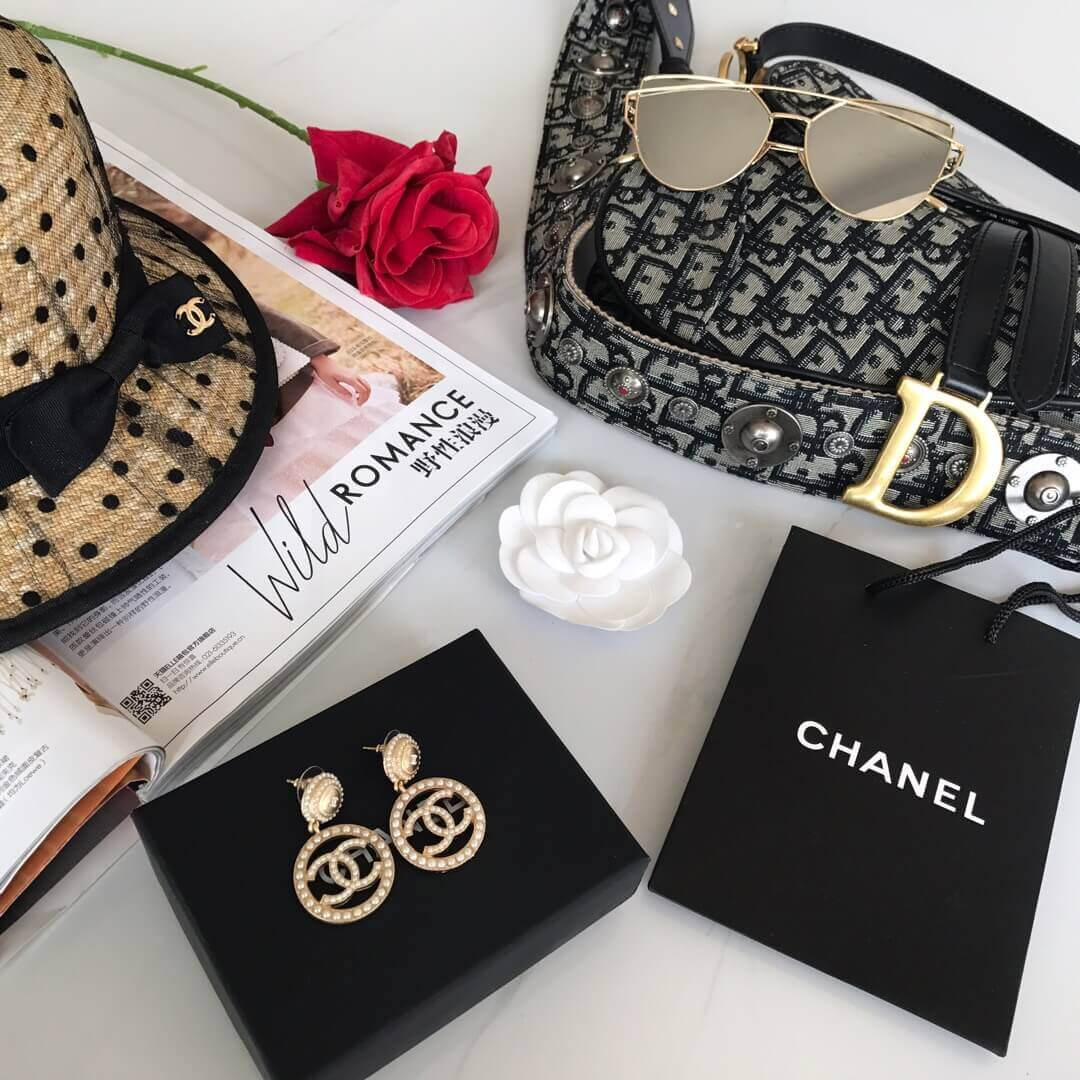 Chanel CC Pearl Hoop Earrings 460971