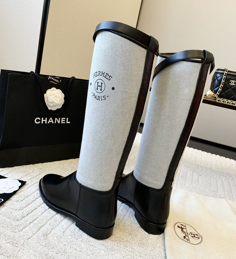 Hermes Box Calfskin and Canvas Jumping Boots H231081