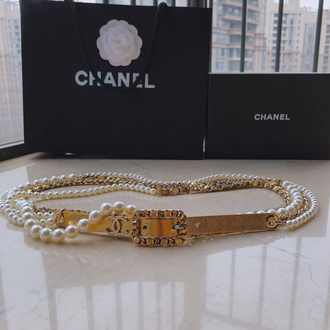 Chanel Aged Calfskin & CC Pearl Waist Chain 460973