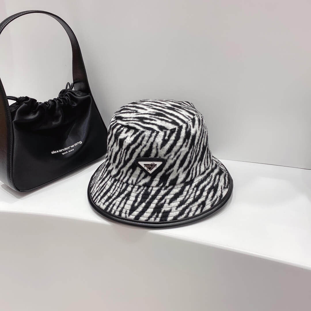 Prada Wool Bucket Hat In Zebra Print 2HC138