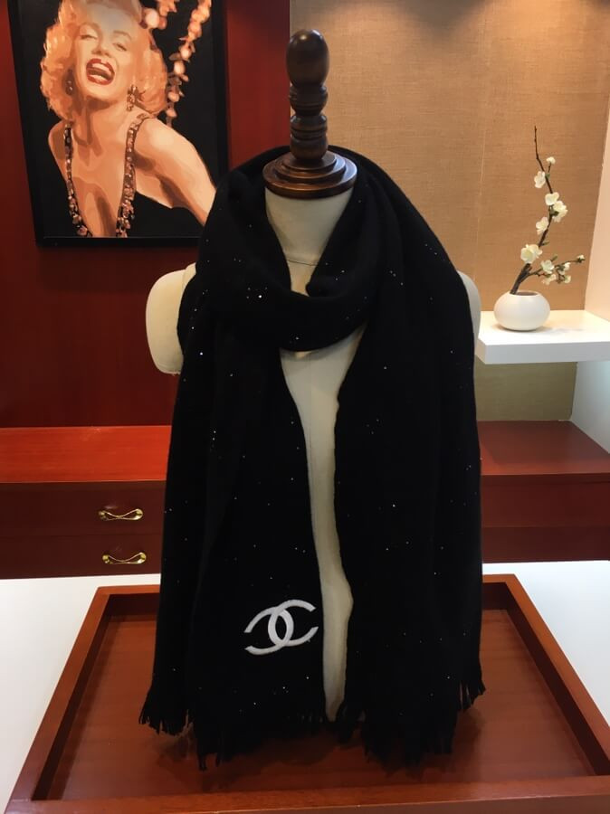 Chanel Cashmere Wool Sequins CC Stole 2512
