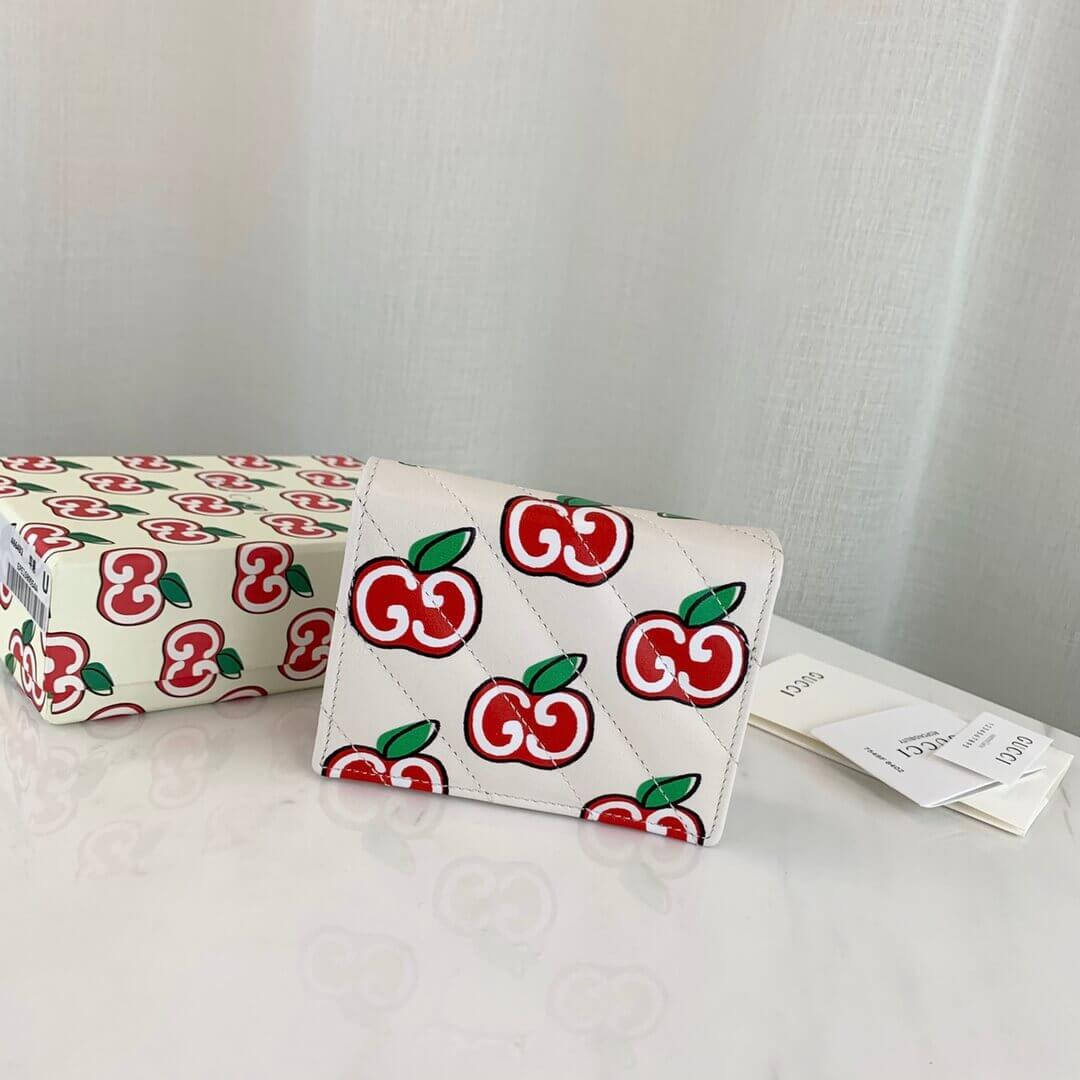 Gucci GG Apple Print GG Marmont Card Case Wallet 466492