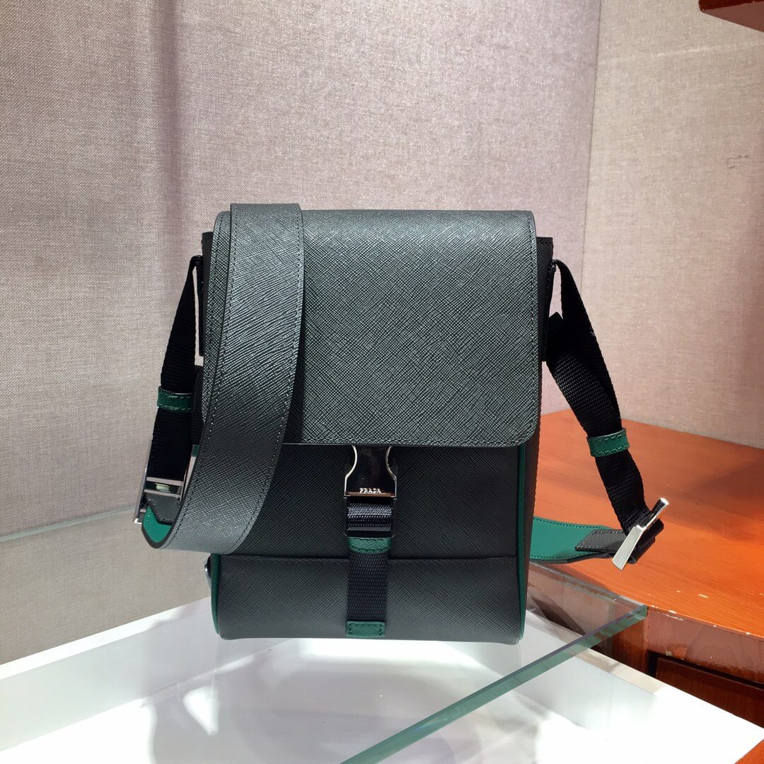 Prada Saffiano Leather Shoulder Bag 2VD019 Dark Green