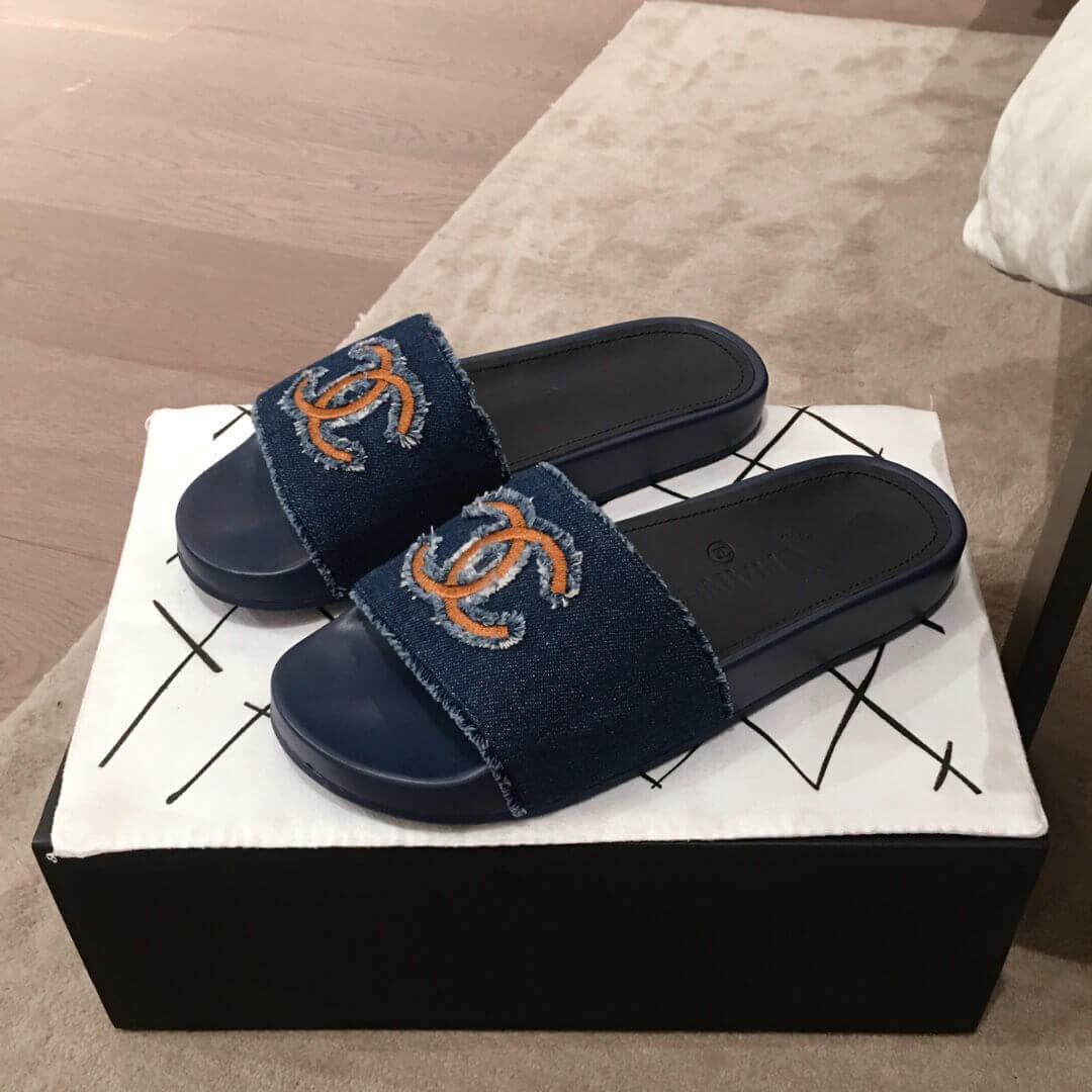 Chanel Denim Logo Sandal Mules G35781