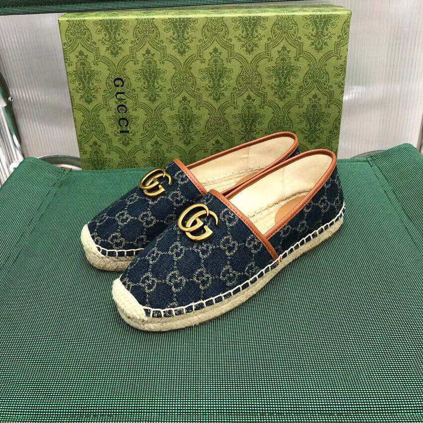 Gucci Pilar Double G Denim Espadrille Flat