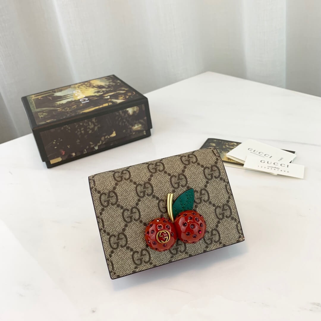 Gucci GG Supreme Card Case Wallet With Cherries 476050