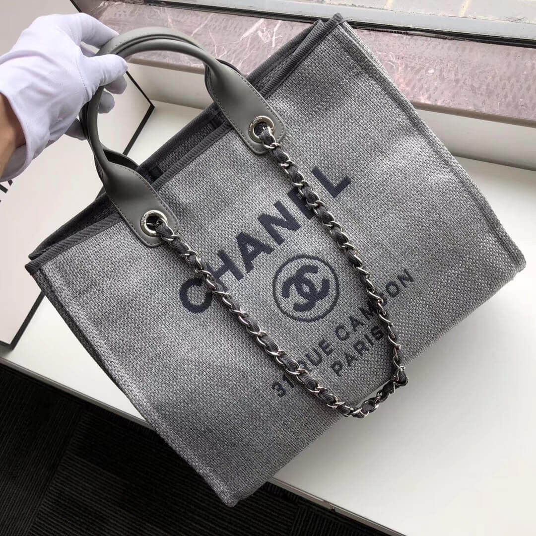 Chanel Deauville Tote 38cm Canvas Bag A66941 Ash Grey
